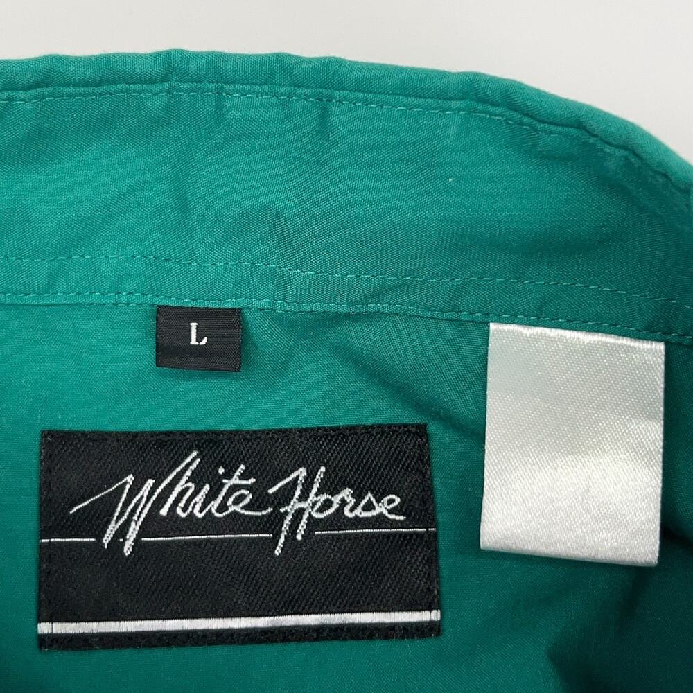 Vintage 90s White Horse Pearl Snap Button Front Shirt Western Green L Large - Picture 4 of 5